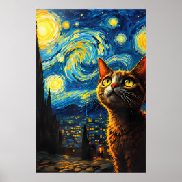 Póster van Gogh Cat Art