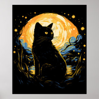 Póster van Gogh Cat Art
