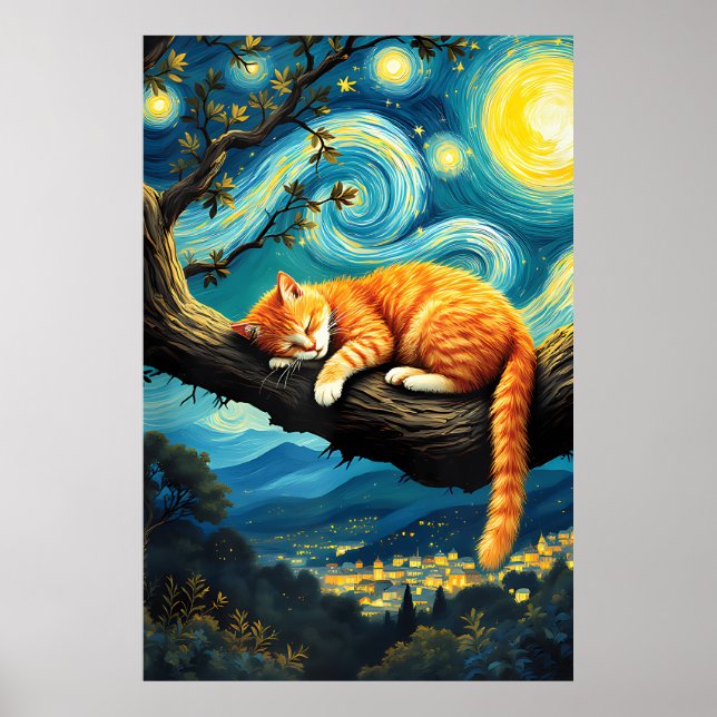 Póster van Gogh Cat Art (Frente)