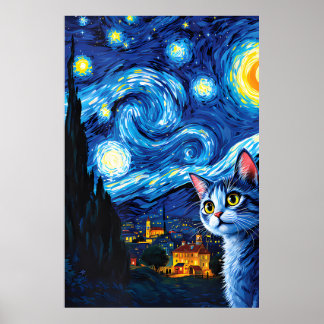 Póster van Gogh Cat Art