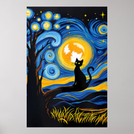 Póster van Gogh Cat Art