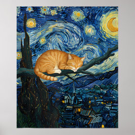 Póster van Gogh Cat Art