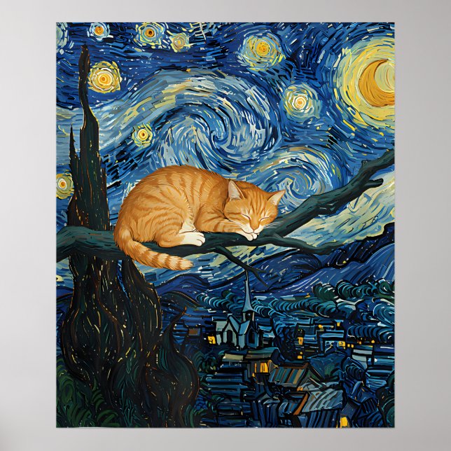 Póster van Gogh Cat Art (Frente)