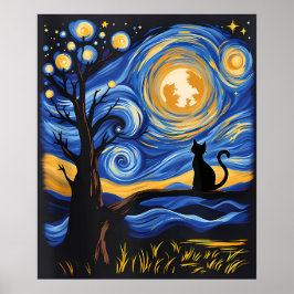 Póster van Gogh Cat Art