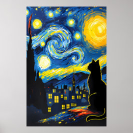 Póster van Gogh Cat Art