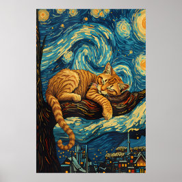 Póster van Gogh Cat Art