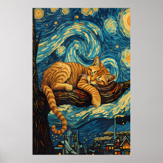 Póster van Gogh Cat Art