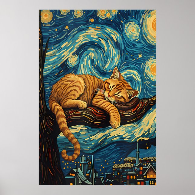 Póster van Gogh Cat Art (Frente)
