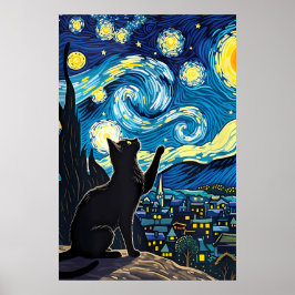 Póster van Gogh Cat Art