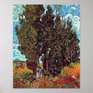 Póster Van Gogh - Cipreses con dos figuras femeninas