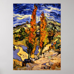Póster Van Gogh - Dos álamos en una colina - 1889