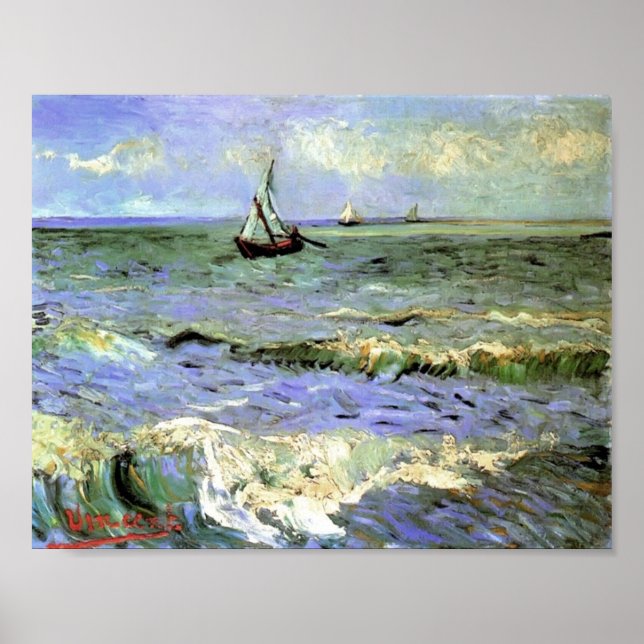 Póster Van Gogh - El paisaje marino en Saintes-Maries (Frente)
