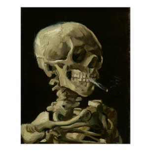 Póster Van Gogh, esqueleto con un cigarrillo encendido