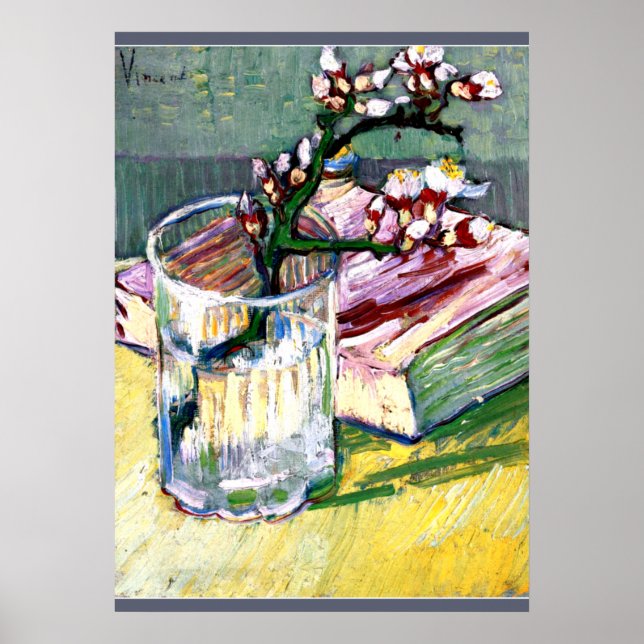 Póster Van Gogh - Floreciente rama de almendras con un li (Frente)