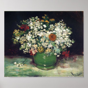 Póster Van Gogh - florero con Zinnias y otras flores