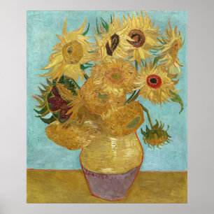 Póster Van Gogh Girasoles - Impresionismo Azul y Amarillo