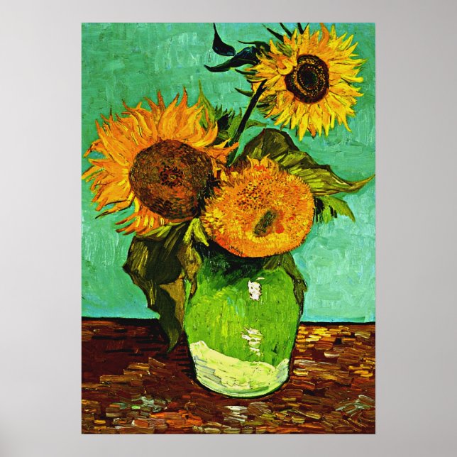 Póster Van Gogh - girasoles, tres (Frente)