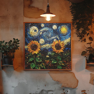 Póster Van Gogh girasoles y noche estrellada