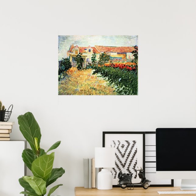 Póster Van Gogh - House with Sunflowers (Oficina en casa)
