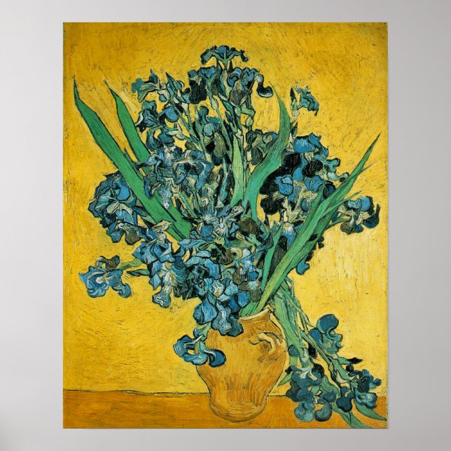 Póster Van Gogh Irises Vase pintura floral amarilla (Frente)