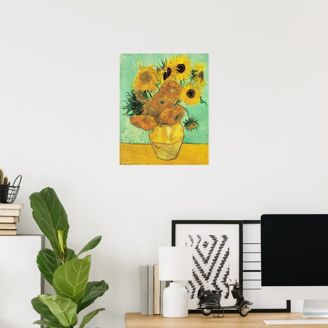 Póster Van Gogh - Jarrón con 12 Girasoles (Oficina en casa)
