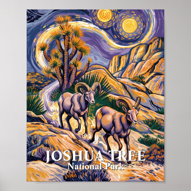 Póster Van Gogh Joshua Tree Wildlife Sheep & Custom Text (Frente)