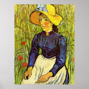 Póster Van Gogh, joven campesina con sombrero de paja