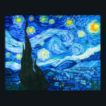 Póster Van Gogh La Noche De Las Estrellas<br><div class="desc">Poster con la pintura al óleo de Vincent van Gogh La noche estrellada (1889). Inspirado por su estancia en un asilo,  el arte representa un pueblo bajo un cielo nocturno de estrellas y luna azul y amarilla. Un gran regalo para los aficionados al post-impresionismo y al arte holandés.</div>