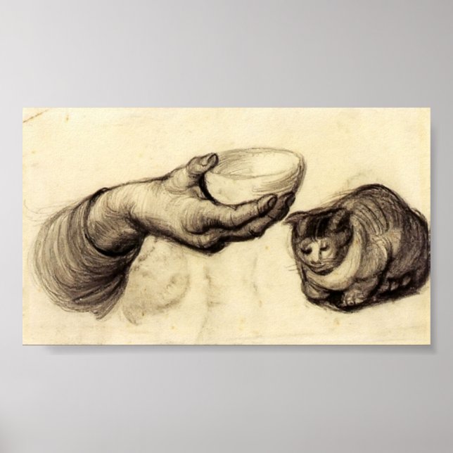 Póster Van Gogh - Mano con Bowl y un gato (Frente)