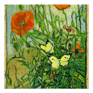 Póster Van Gogh - Mariposas y cachorros