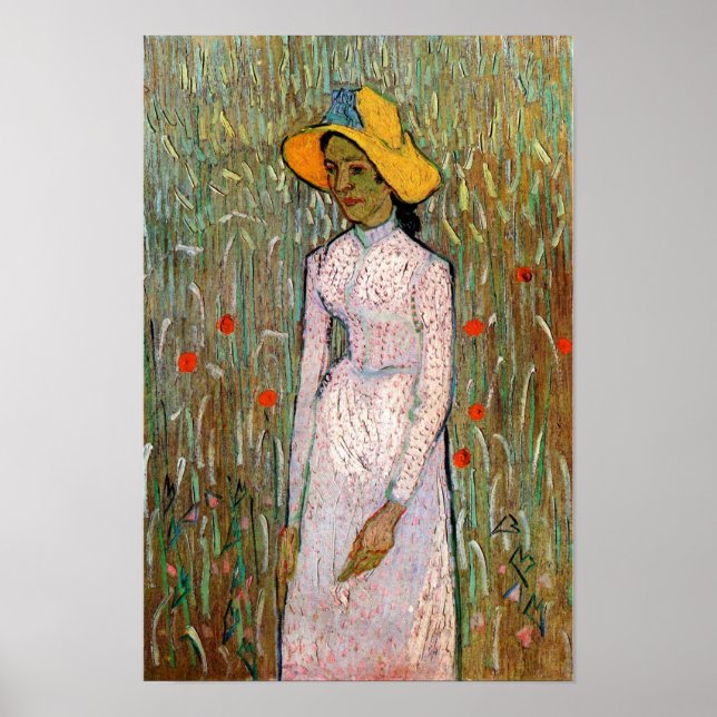 Póster Van Gogh, Muchacha de pie; Fondo de trigo (Frente)