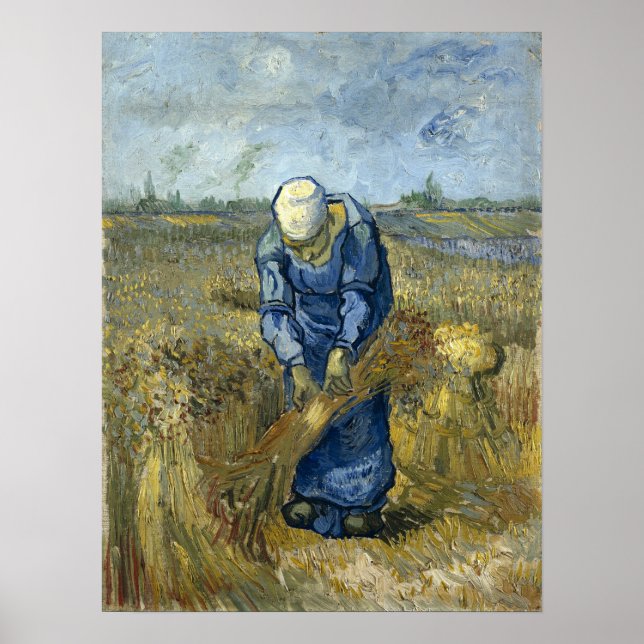 Póster Van Gogh - Mujer campesina enlaza hojas (Frente)