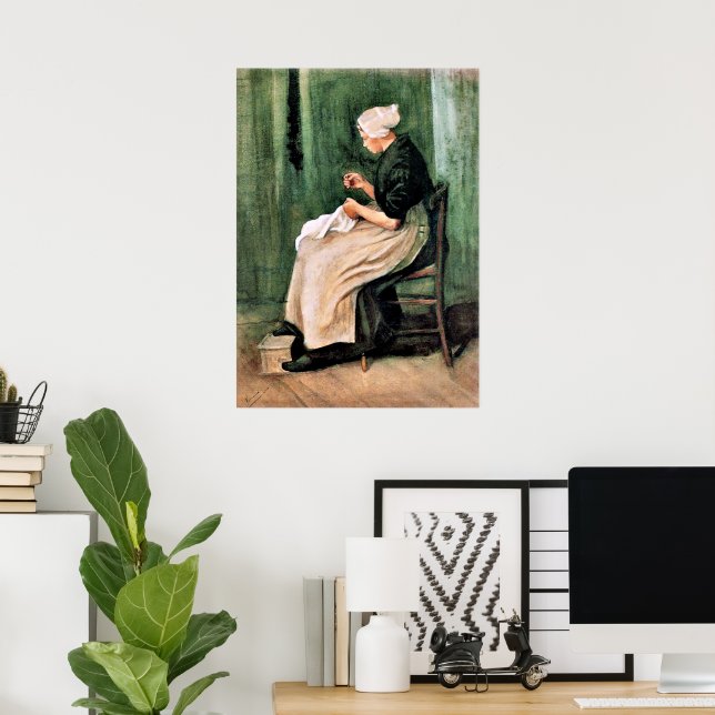 Póster Van Gogh. Mujer de Scheveningen cosiendo, (Oficina en casa)