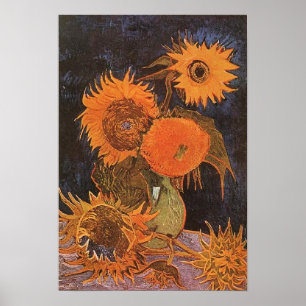 Póster Van Gogh - Naturaleza muerta con 5 girasoles