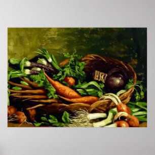 Póster Van Gogh Naturaleza muerta con cesta de verduras