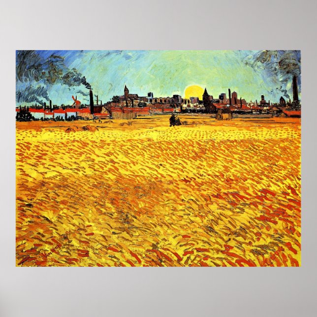 Póster Van Gogh - Noche de verano, Wheatfield/Puesta de s (Frente)