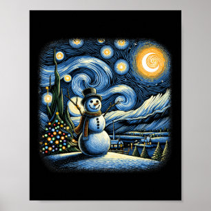 Póster Van Gogh Noche estrellada Navidad Muñeco de nieve 