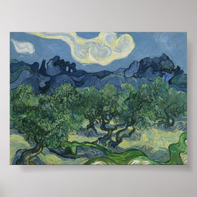 Póster Van Gogh Olive Trees with the Alpilles in the Back (Frente)