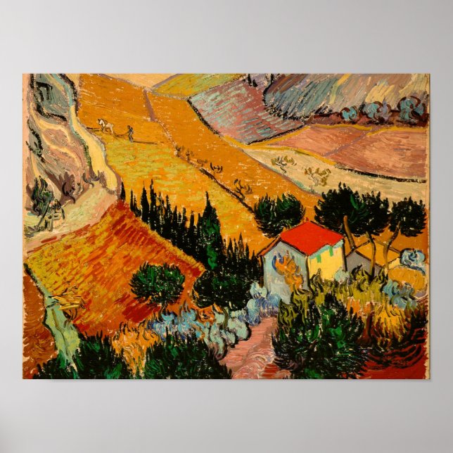 Póster Van Gogh - Paisaje con casas y villanos (Frente)