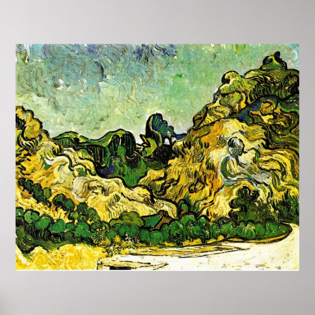 Póster Van Gogh - Paisaje de montaña en Saint-Remy (Frente)