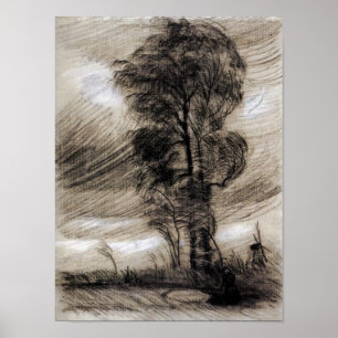 Póster Van Gogh - paisaje en clima tempestuoso
