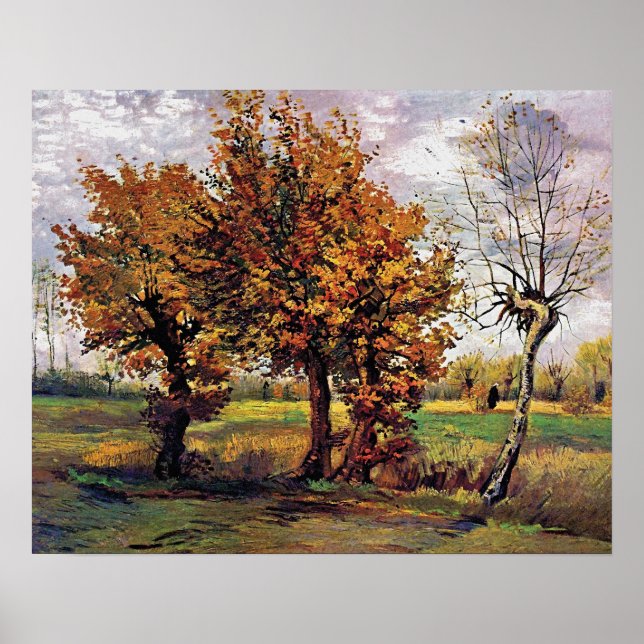 Póster Van Gogh - Paisaje Otoño Con Cuatro Árboles (Frente)