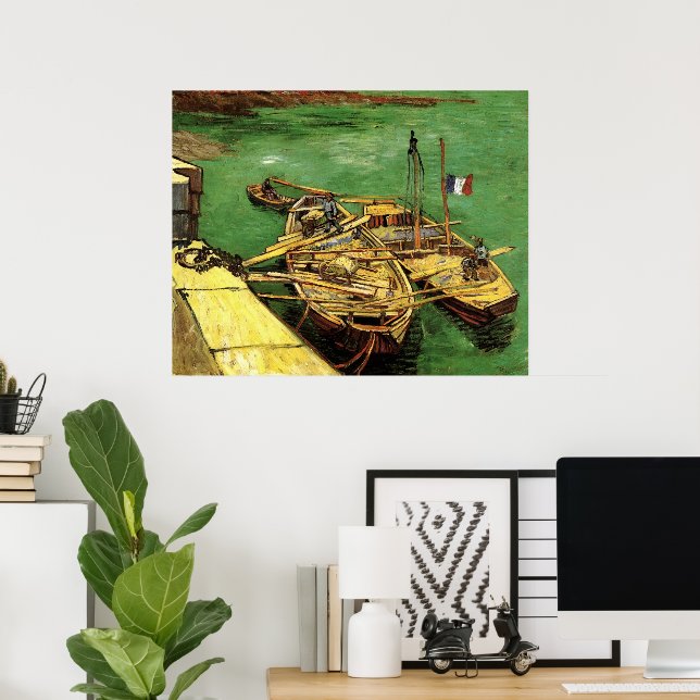 Póster Van Gogh Quay con hombres descargando barcazas de  (Oficina en casa)