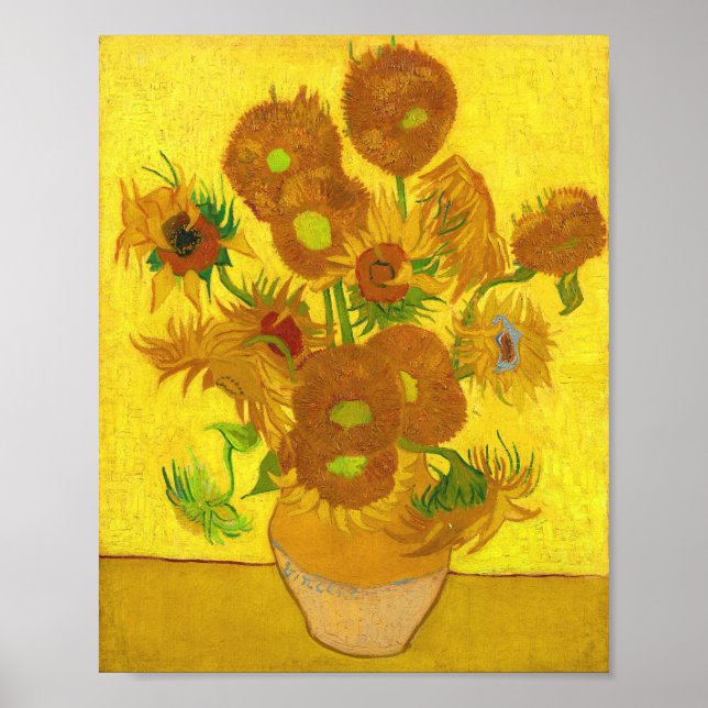 Póster Van Gogh Quince Girasoles En Un Bella Artes De Vas (Frente)