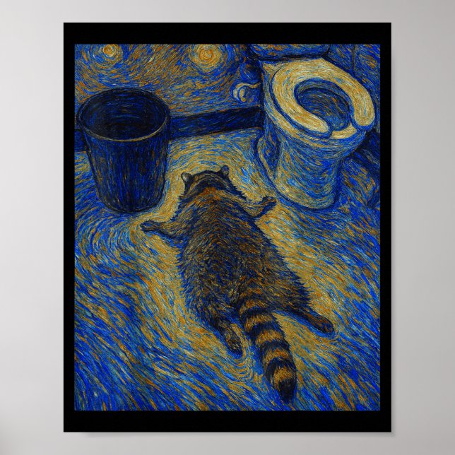 Póster Van Gogh Raccoon Drunk Pes Out In Bathroom Meme  (Frente)