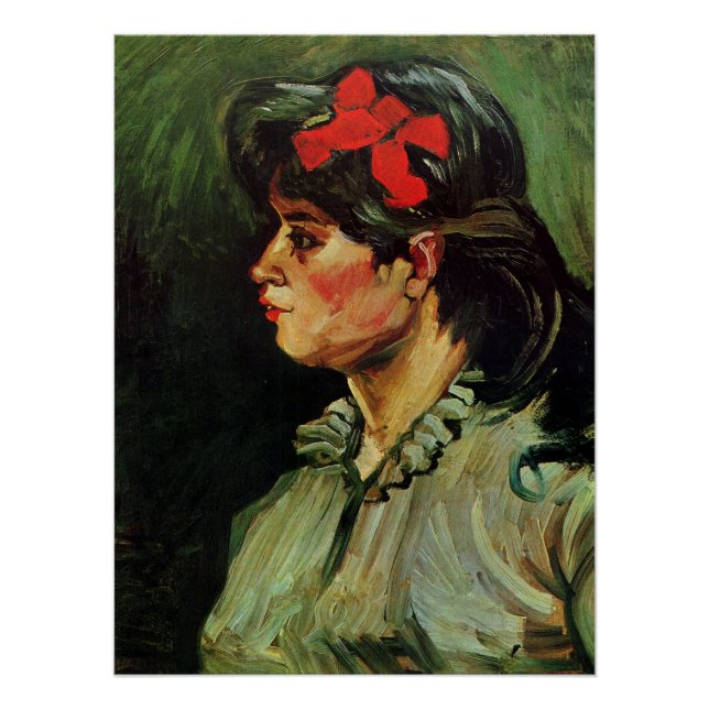 Póster Van Gogh - Retrato de mujer con cinta roja (Anverso)