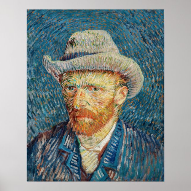 Póster Van Gogh - Retrato propio con un Gorra de Grey Fel (Frente)