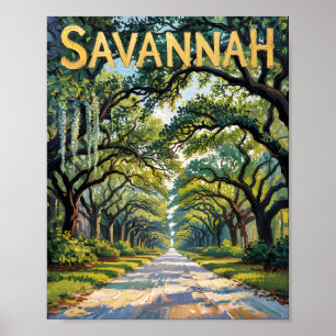 Póster Van Gogh Retro Savannah Georgia Oak Avenue Viajes