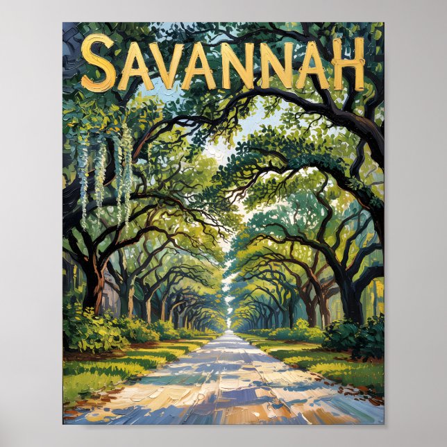 Póster Van Gogh Retro Savannah Georgia Oak Avenue Viajes (Frente)