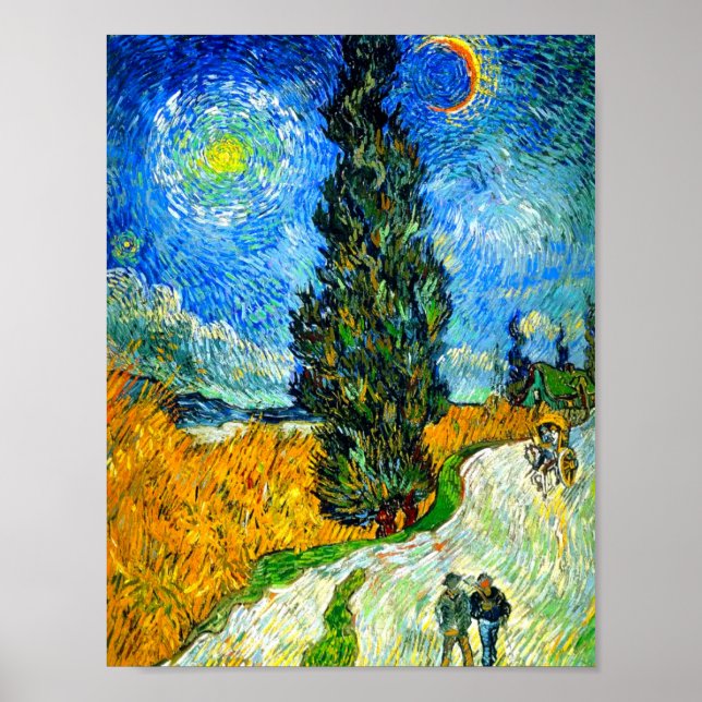 Póster Van Gogh Road con Cypress y Star (Frente)